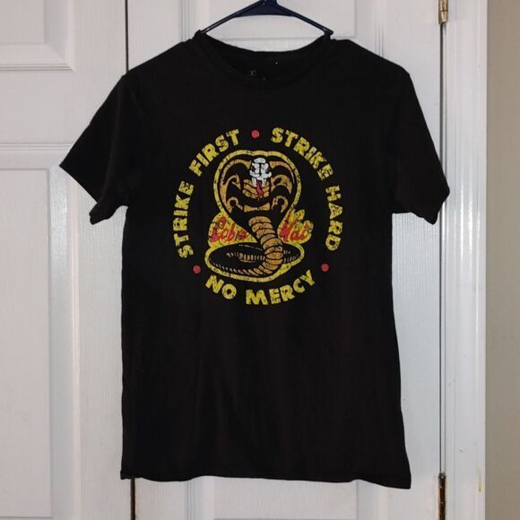 Cobra Kai Strike First Strike Hard No Mercy  tee tshirt  Sz S - Picture 1 of 4